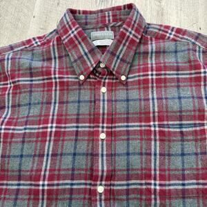 Thomas Dean TD Flannel Shirt Mens XXL Wine Maroon Gray Plaid Pocket Button Down